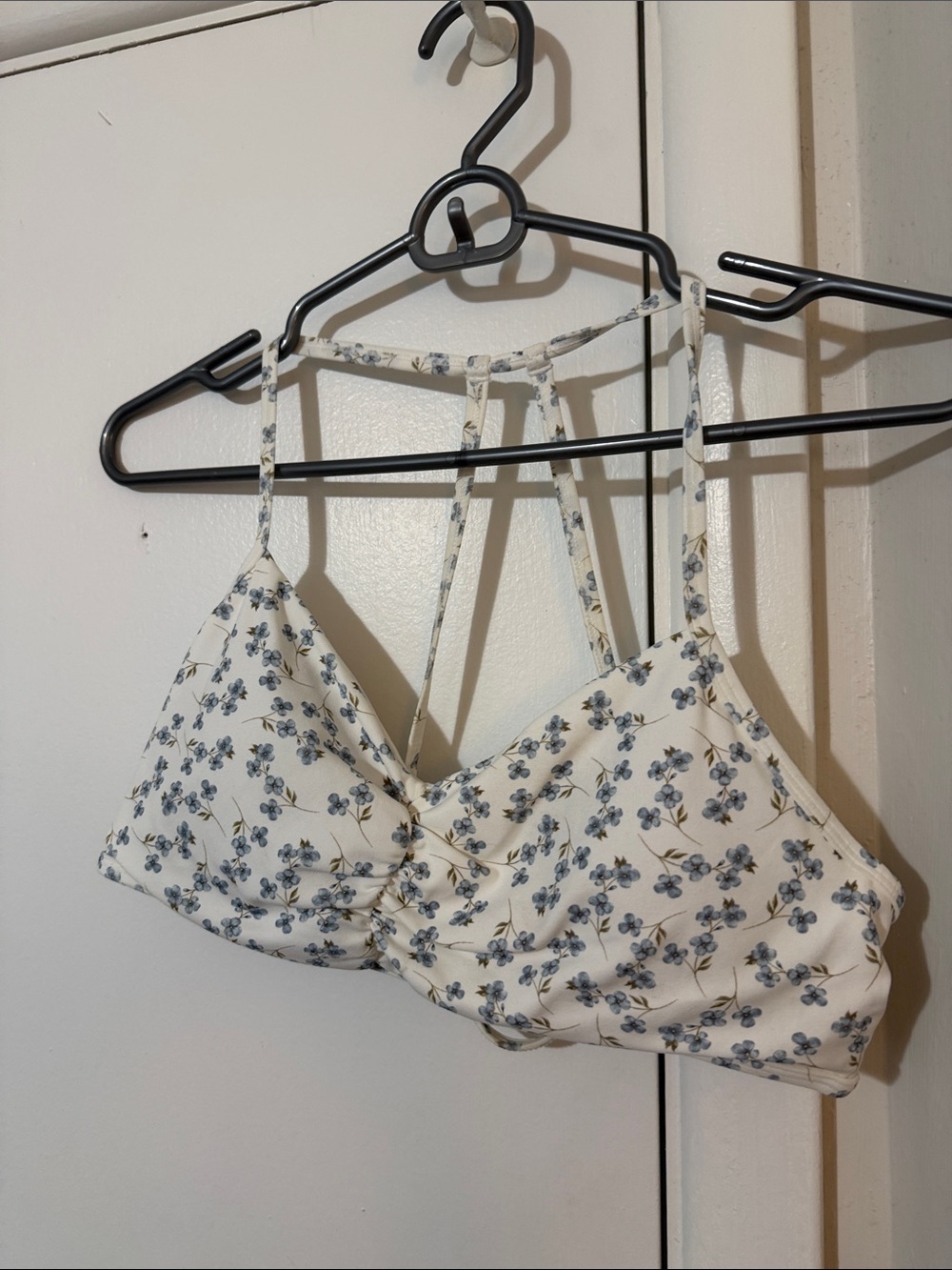 P’tula Women's Floral Bralette - White with Blue Flower Print
